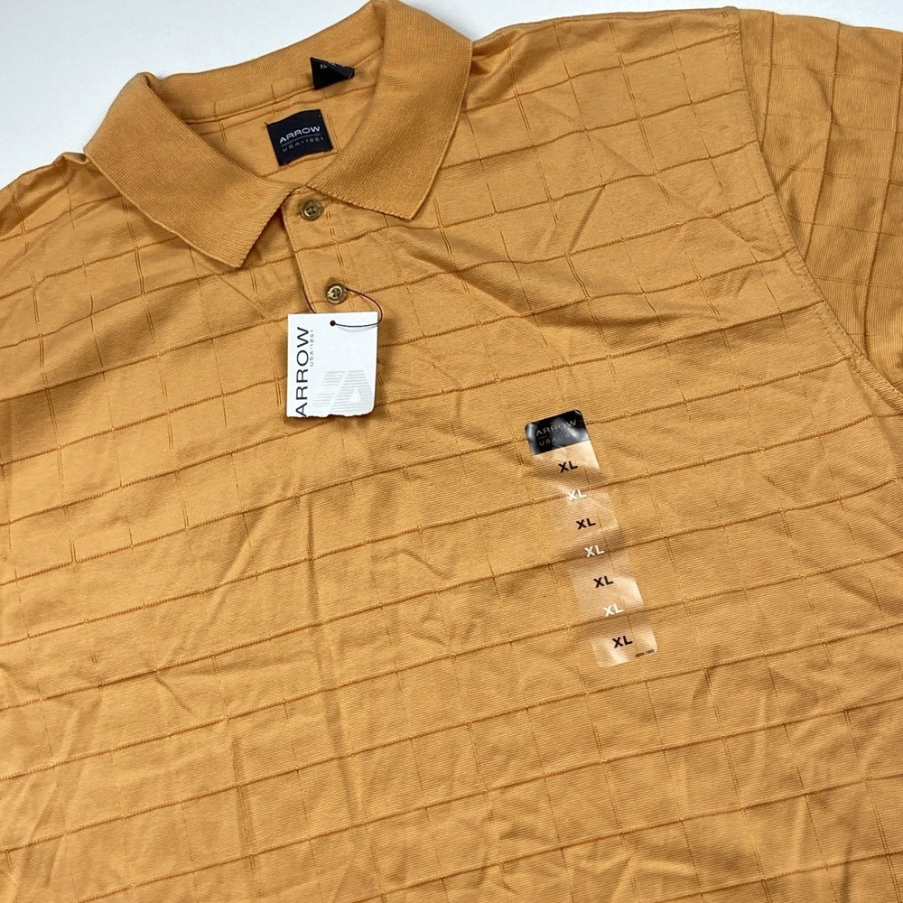Arrow USA 1851 Polo Shirt Size XL Orange Window Pane Classic Golf Prep Top NWT
